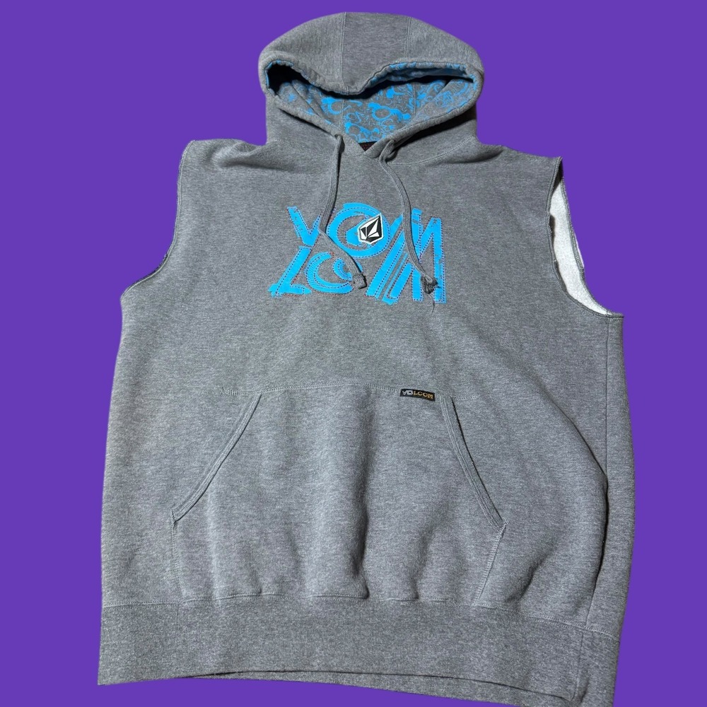 Volcom Mens M Sleeveless Hoodie Sweatshirt Gray Surf Skater Vest